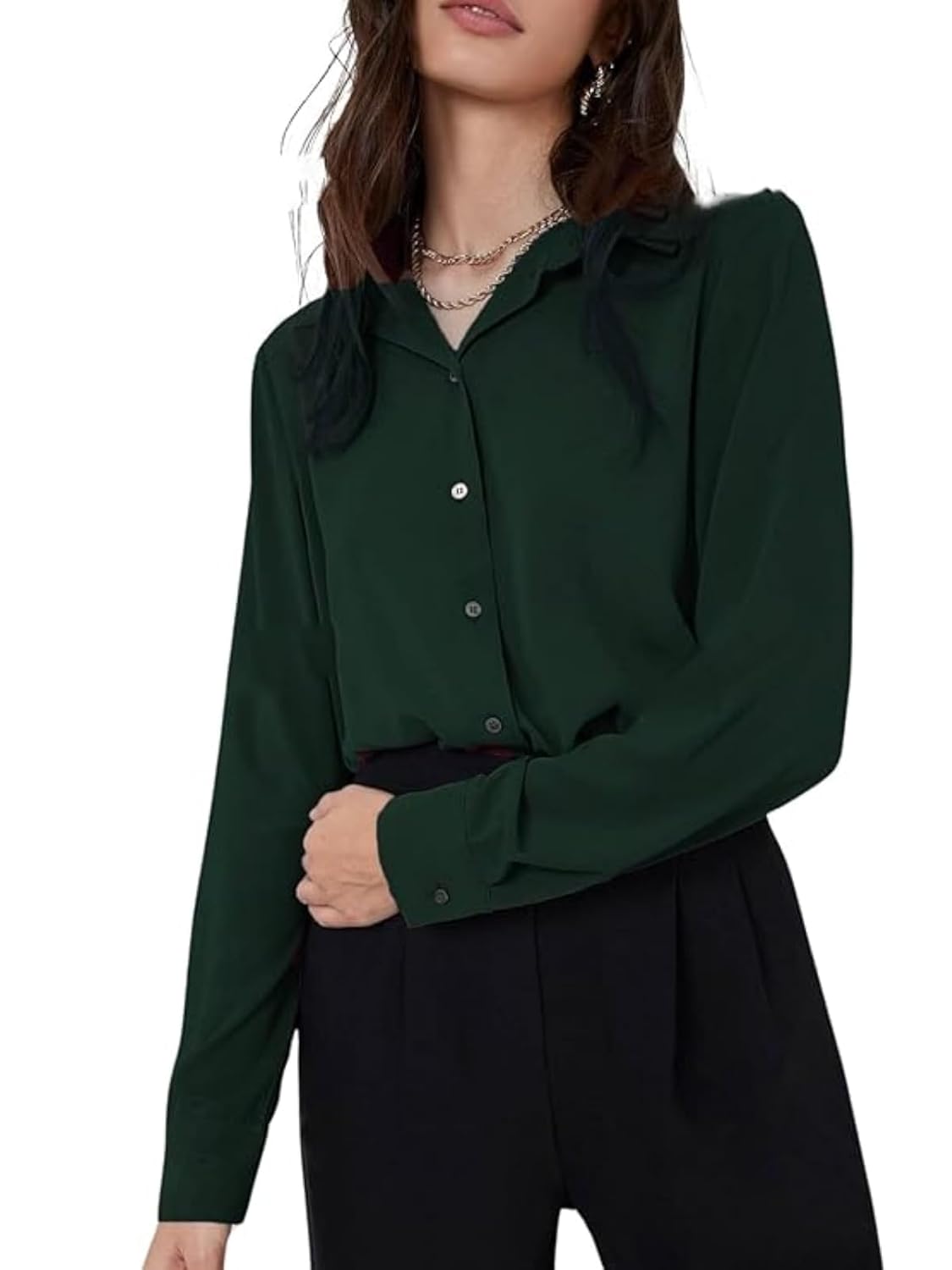 GRECIILOOKS Women`s Oversized Fit Crop Top Shirt | Comfortable Rich Korean Button Down | Comfortable Rich Korean Button Down | Workwear Top for Office & Casual Outfit