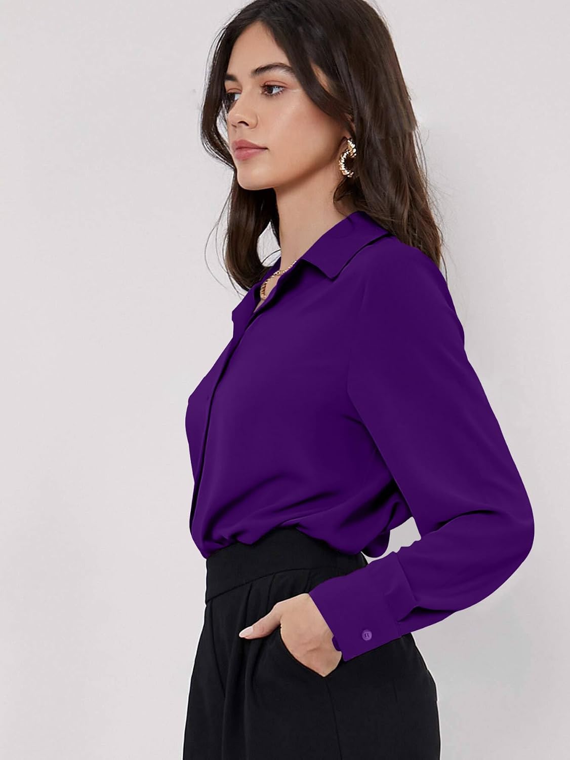GRECIILOOKS Women`s Oversized Fit Crop Top Shirt | Comfortable Rich Korean Button Down | Comfortable Rich Korean Button Down | Workwear Top for Office & Casual Outfit