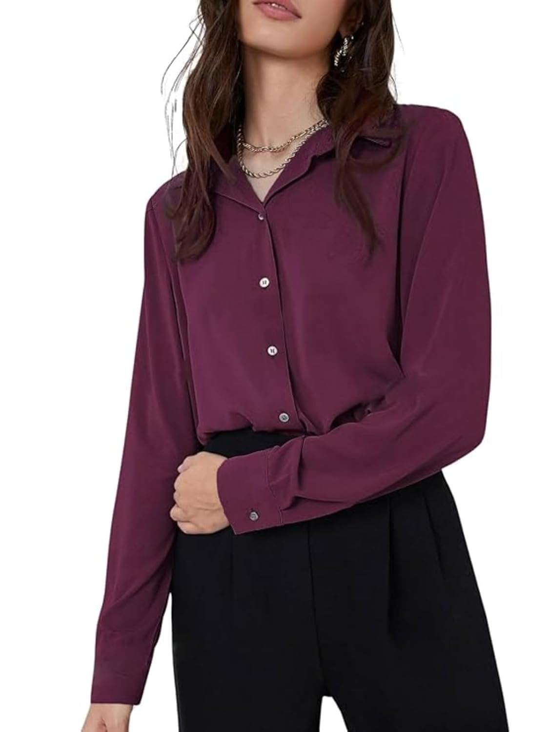 GRECIILOOKS Women`s Oversized Fit Crop Top Shirt | Comfortable Rich Korean Button Down | Comfortable Rich Korean Button Down | Workwear Top for Office & Casual Outfit
