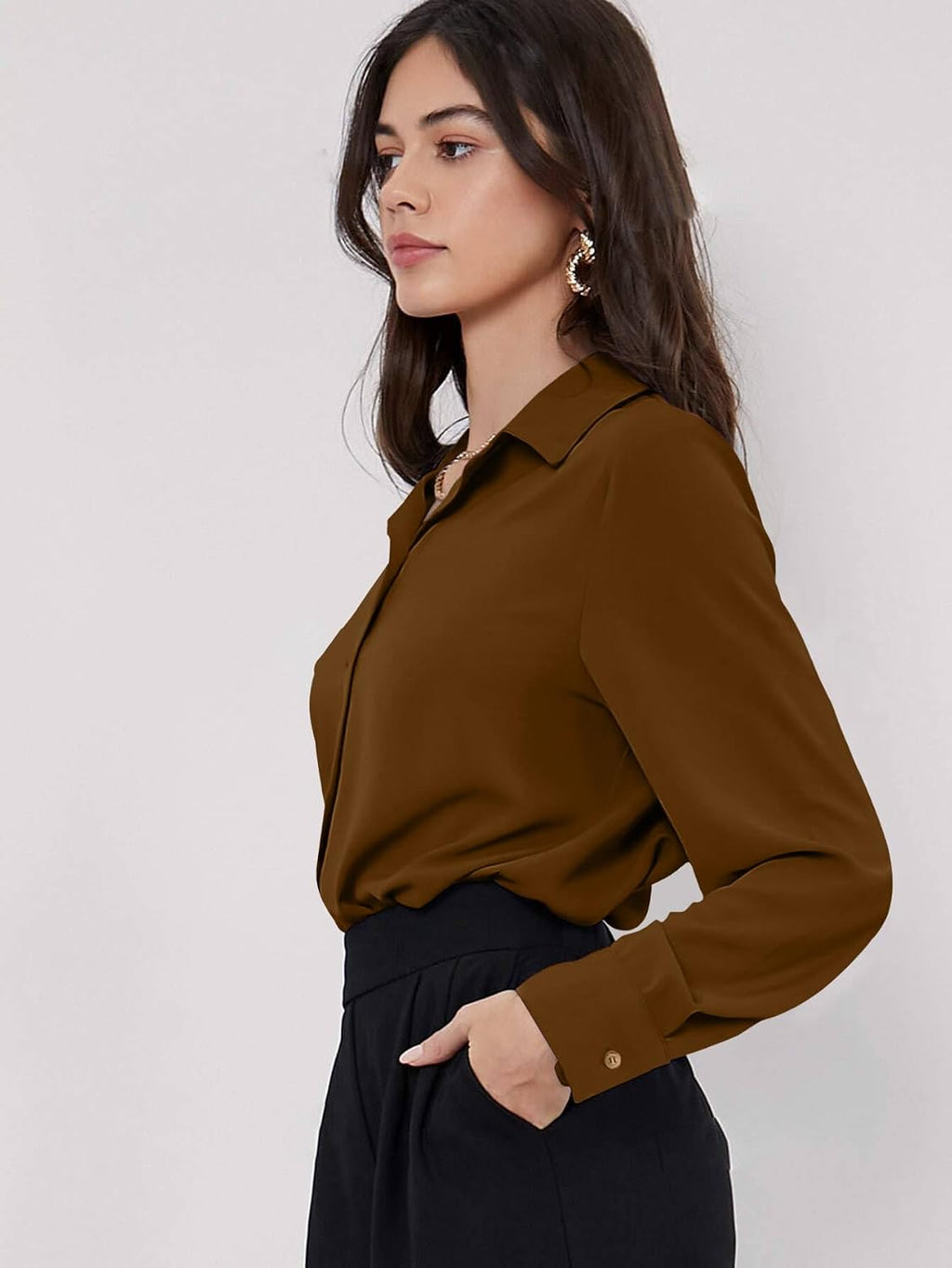 GRECIILOOKS Women`s Oversized Fit Crop Top Shirt | Comfortable Rich Korean Button Down | Comfortable Rich Korean Button Down | Workwear Top for Office & Casual Outfit