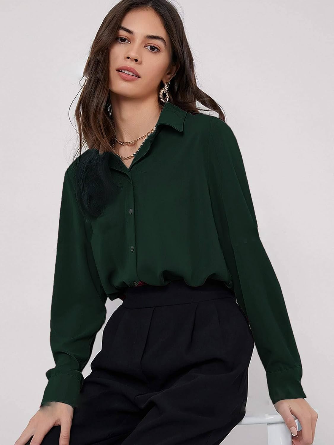 GRECIILOOKS Women`s Oversized Fit Crop Top Shirt | Comfortable Rich Korean Button Down | Comfortable Rich Korean Button Down | Workwear Top for Office & Casual Outfit