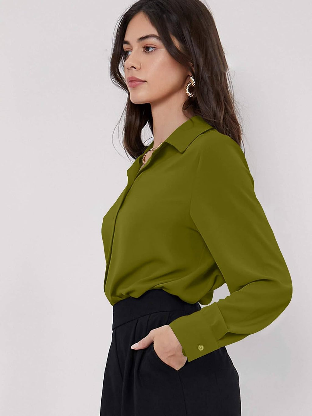 GRECIILOOKS Women`s Oversized Fit Crop Top Shirt | Comfortable Rich Korean Button Down | Comfortable Rich Korean Button Down | Workwear Top for Office & Casual Outfit