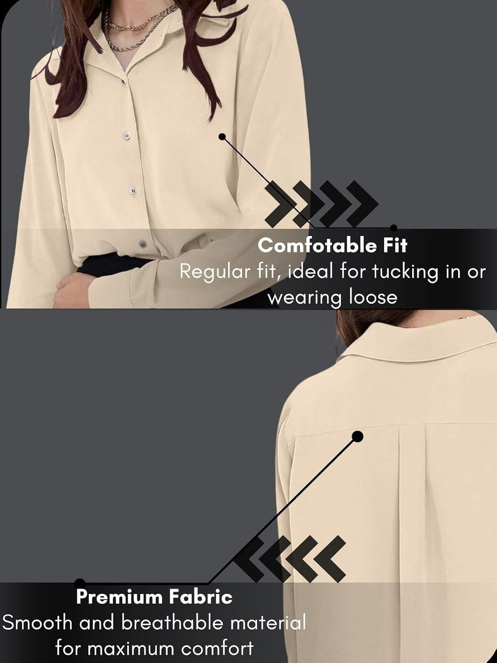 GRECIILOOKS Women`s Oversized Fit Crop Top Shirt | Comfortable Rich Korean Button Down | Comfortable Rich Korean Button Down | Workwear Top for Office & Casual Outfit