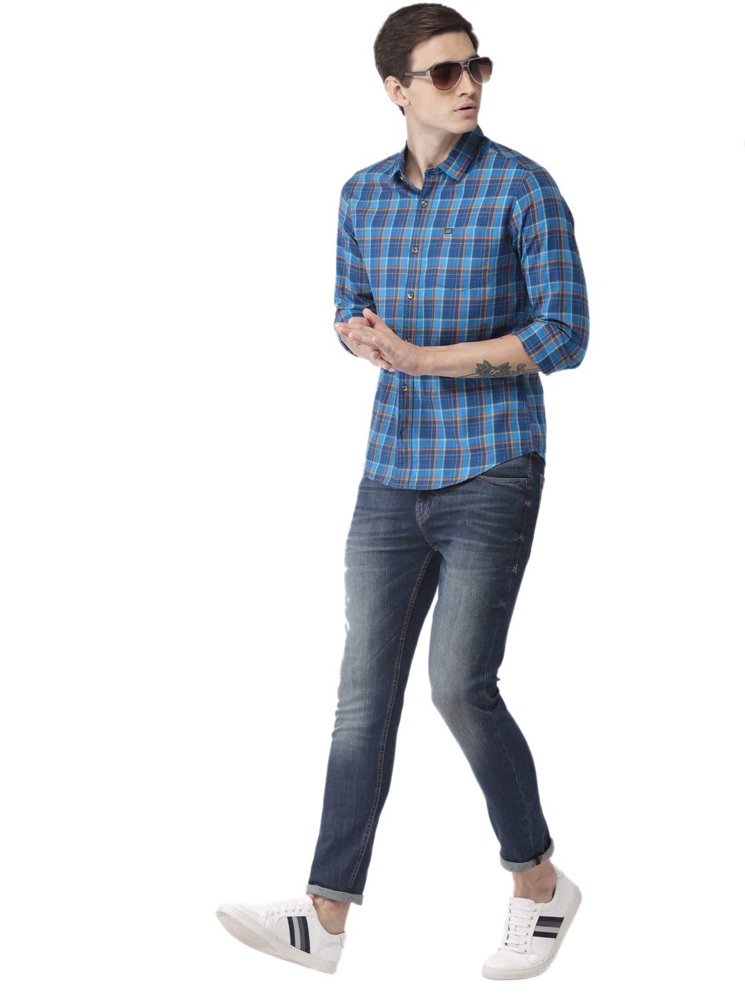 The Indian Garage Co Men Slim Fit Checkered Full Sleeves Spread Collar Casual Shirt