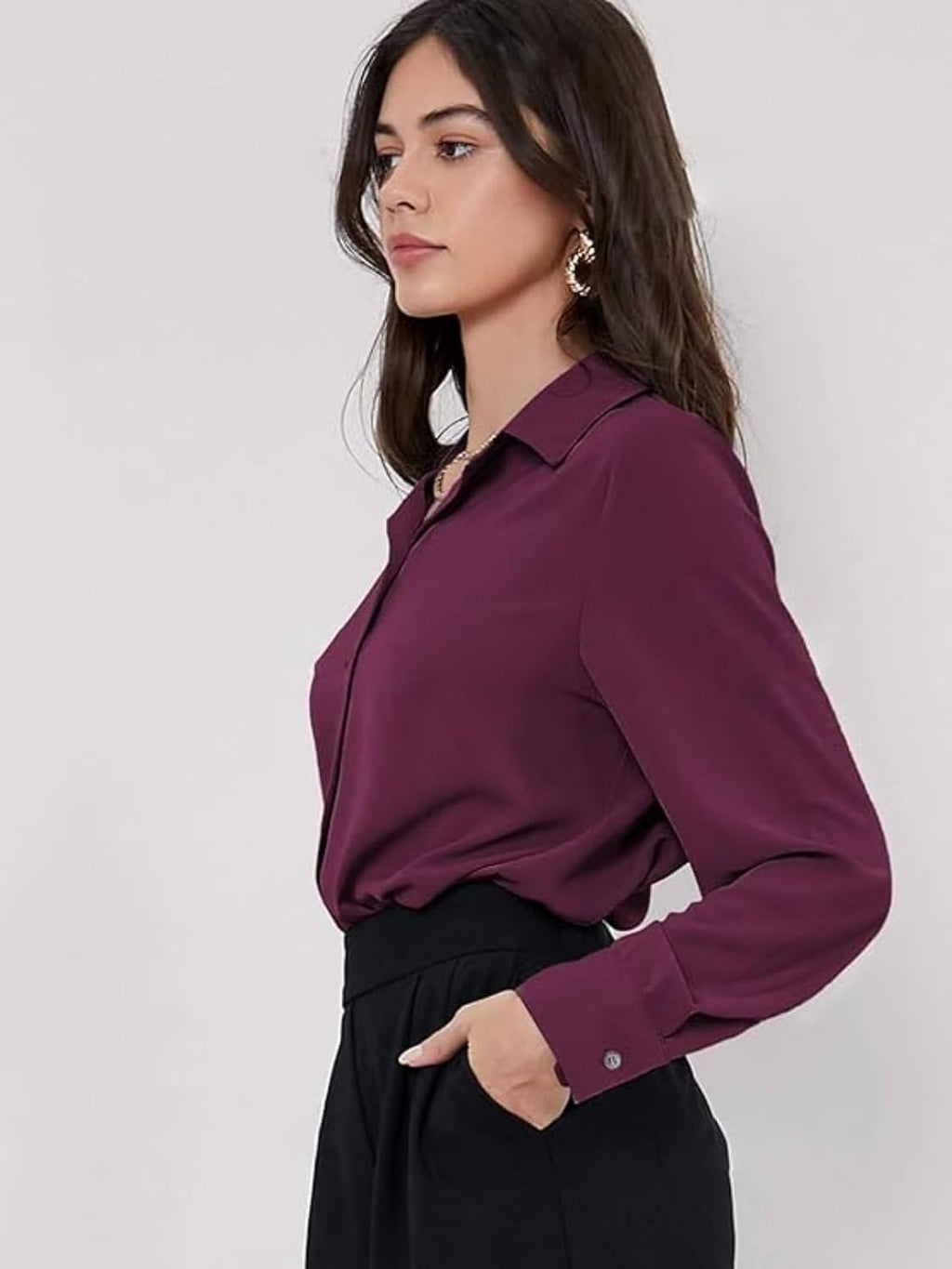 GRECIILOOKS Women`s Oversized Fit Crop Top Shirt | Comfortable Rich Korean Button Down | Comfortable Rich Korean Button Down | Workwear Top for Office & Casual Outfit