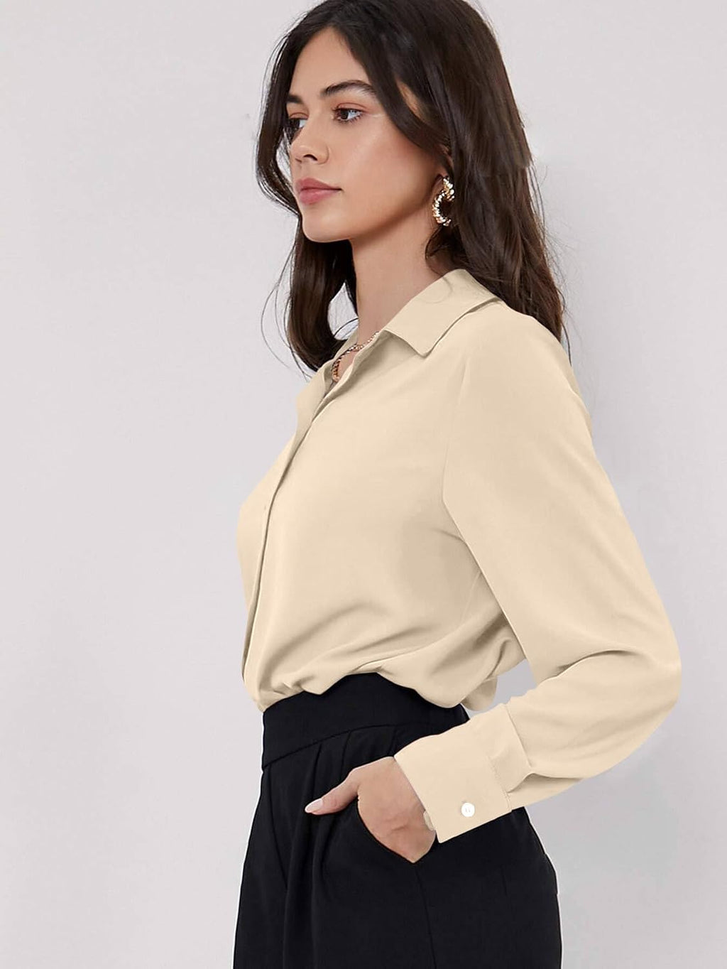 GRECIILOOKS Women`s Oversized Fit Crop Top Shirt | Comfortable Rich Korean Button Down | Comfortable Rich Korean Button Down | Workwear Top for Office & Casual Outfit