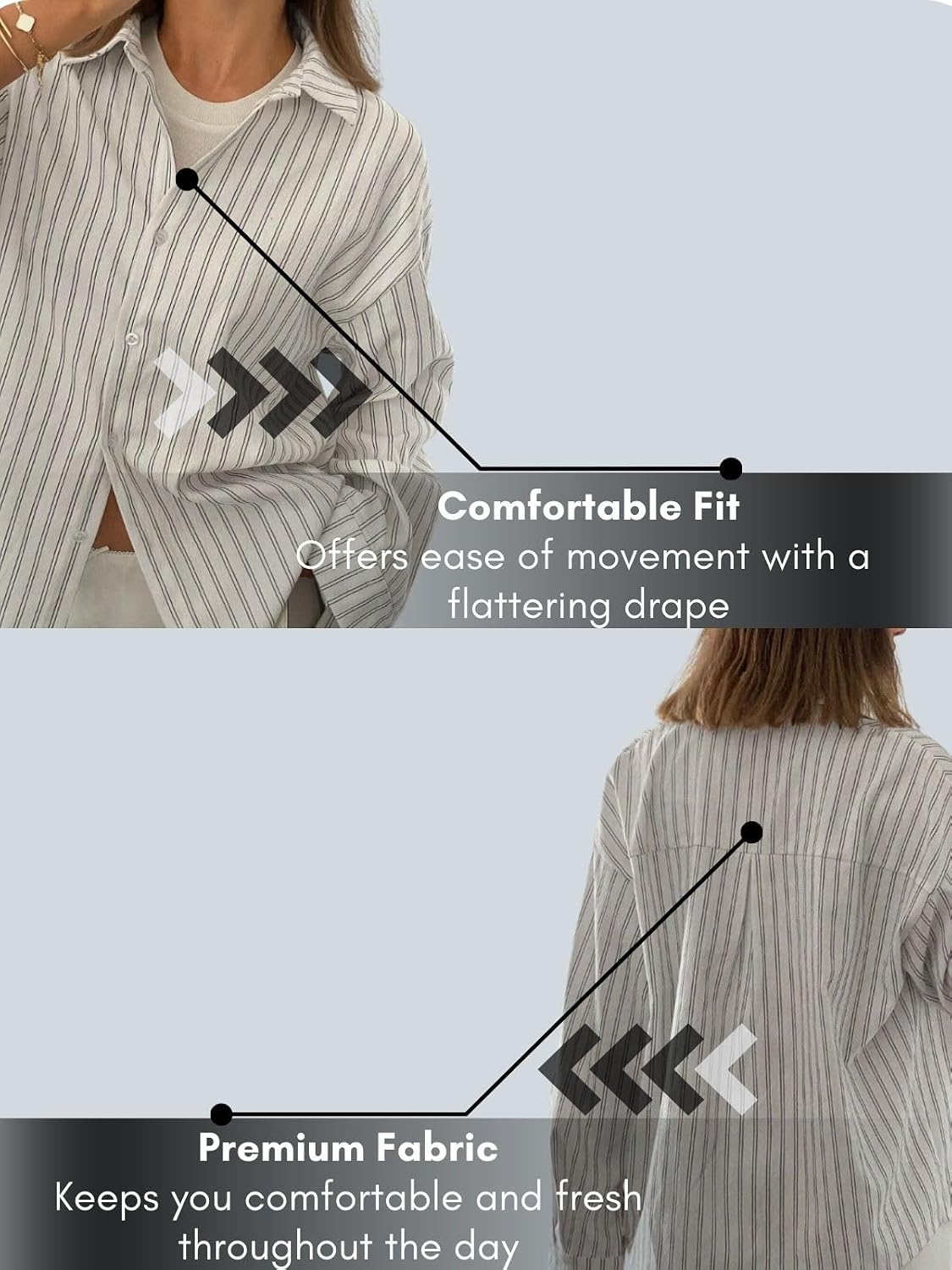GRECIILOOKS Striped Shirt for Women | Korean Style Full Sleeve Oversized Button Down Shirts | Tops for Women | Shirt for Woman | Plus Size Top for Office & Casual Outfit