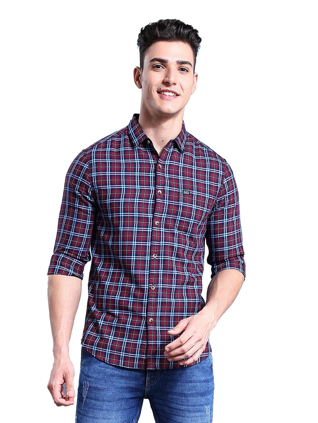 The Indian Garage Co Men Slim Fit Checkered Full Sleeves Spread Collar Casual Shirt