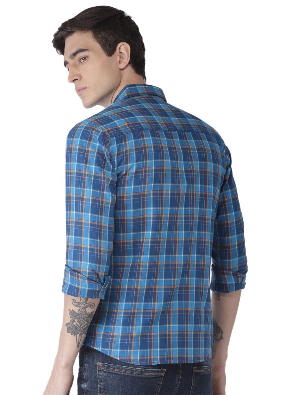 The Indian Garage Co Men Slim Fit Checkered Full Sleeves Spread Collar Casual Shirt