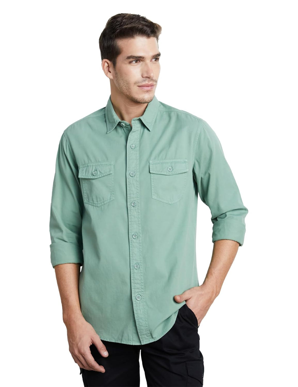 Symbol Premium Men Long Sleeve Casual Washed Cotton Twill Shirt (Regular Fit)