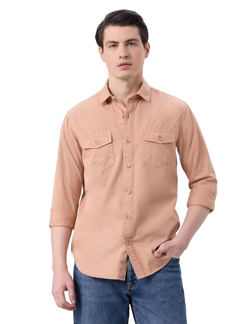 Symbol Premium Men Long Sleeve Casual Washed Cotton Twill Shirt (Regular Fit)