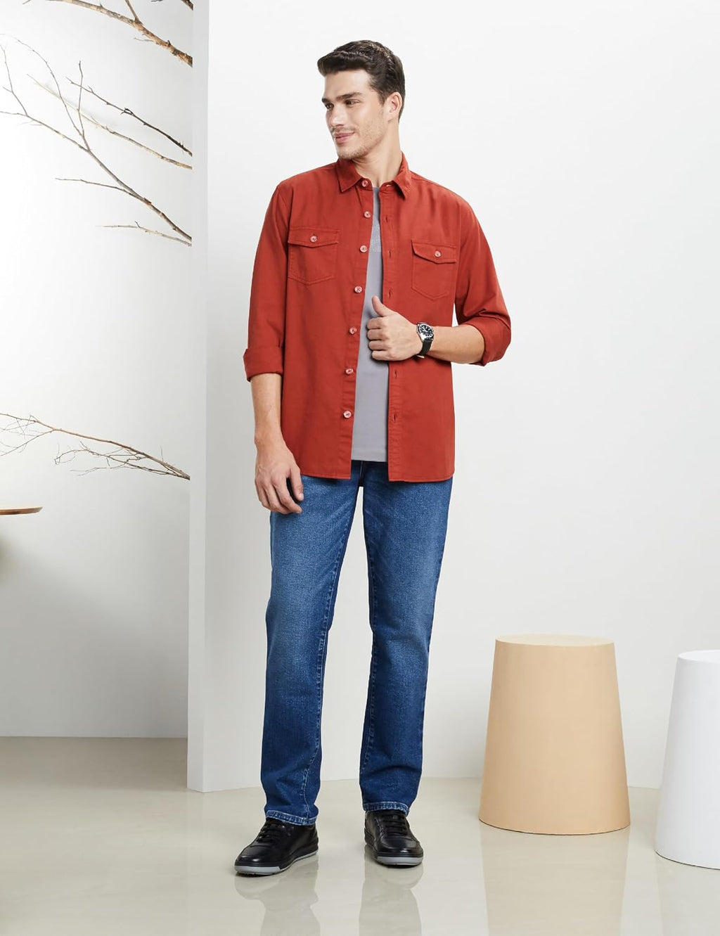 Symbol Premium Men Long Sleeve Casual Washed Cotton Twill Shirt (Regular Fit)