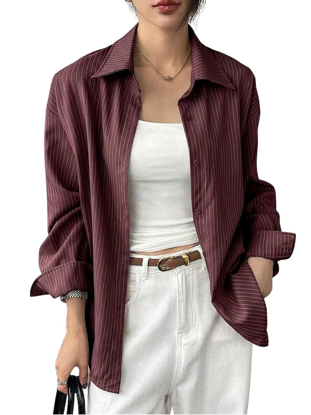 GRECIILOOKS Striped Shirt for Women | Korean Style Full Sleeve Oversized Button Down Shirts | Tops for Women | Shirt for Woman | Plus Size Top for Office & Casual Outfit