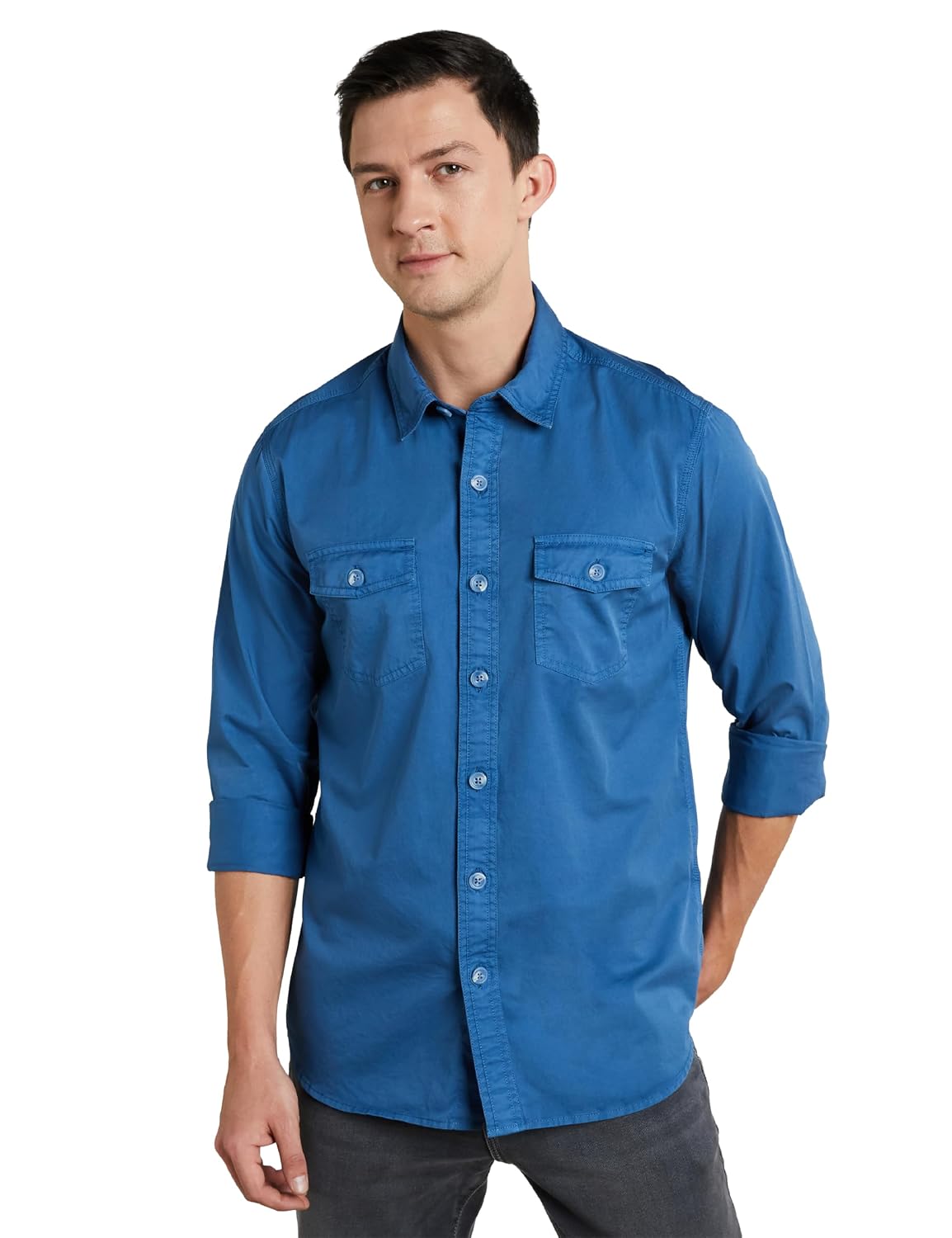 Symbol Premium Men Long Sleeve Casual Washed Cotton Twill Shirt (Regular Fit)