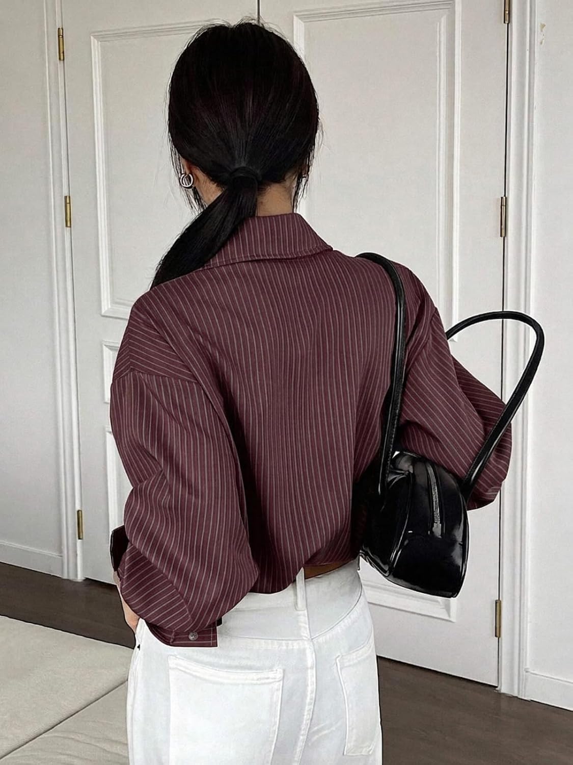 GRECIILOOKS Striped Shirt for Women | Korean Style Full Sleeve Oversized Button Down Shirts | Tops for Women | Shirt for Woman | Plus Size Top for Office & Casual Outfit