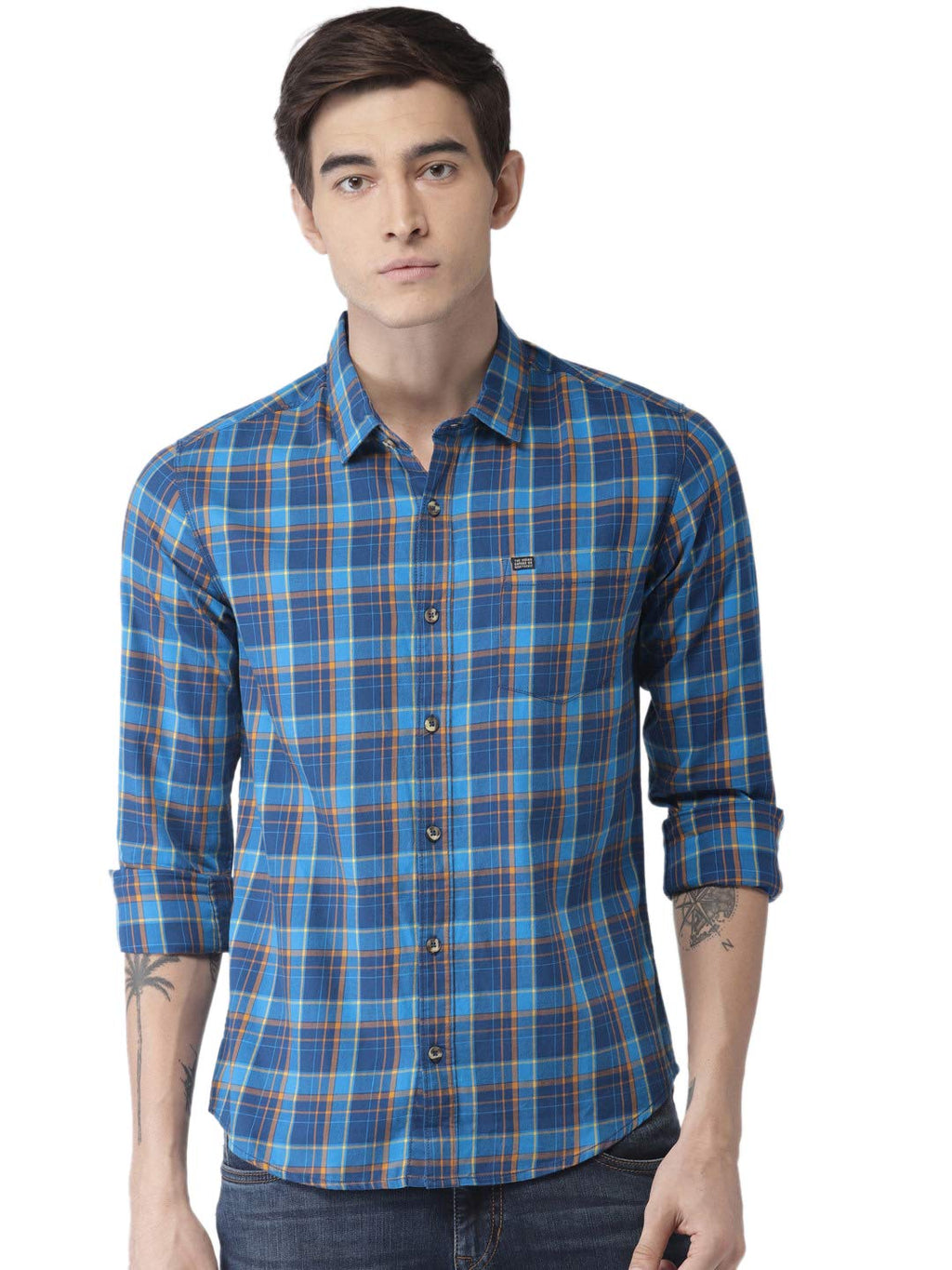 The Indian Garage Co Men Slim Fit Checkered Full Sleeves Spread Collar Casual Shirt