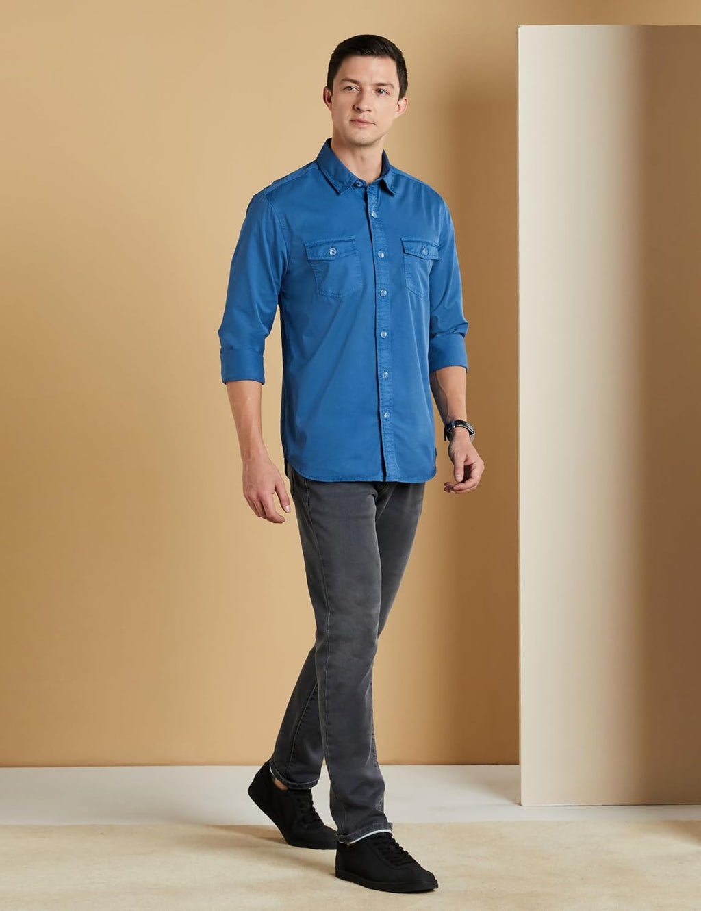Symbol Premium Men Long Sleeve Casual Washed Cotton Twill Shirt (Regular Fit)