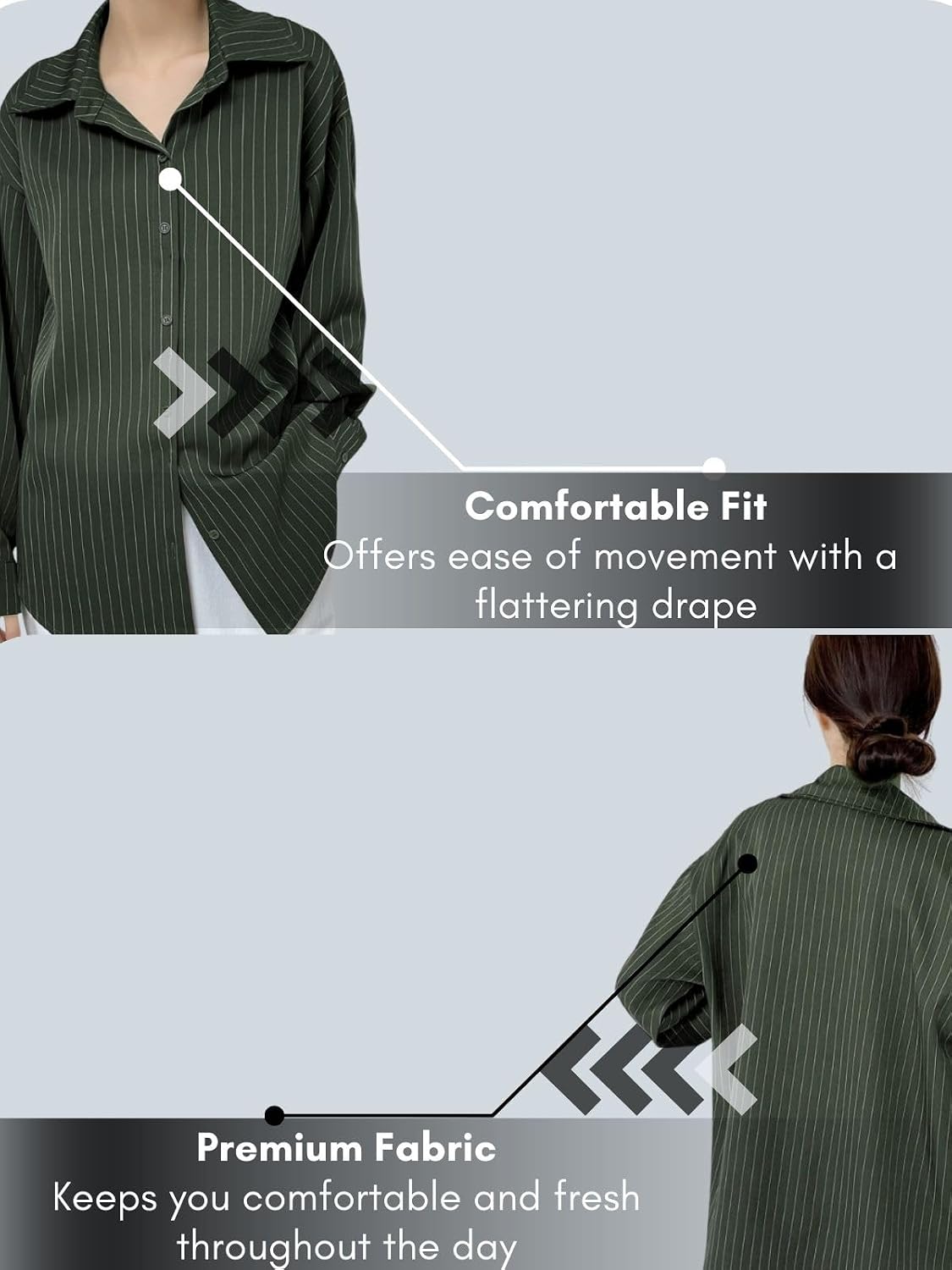 GRECIILOOKS Striped Shirt for Women | Korean Style Full Sleeve Oversized Button Down Shirts | Tops for Women | Shirt for Woman | Plus Size Top for Office & Casual Outfit
