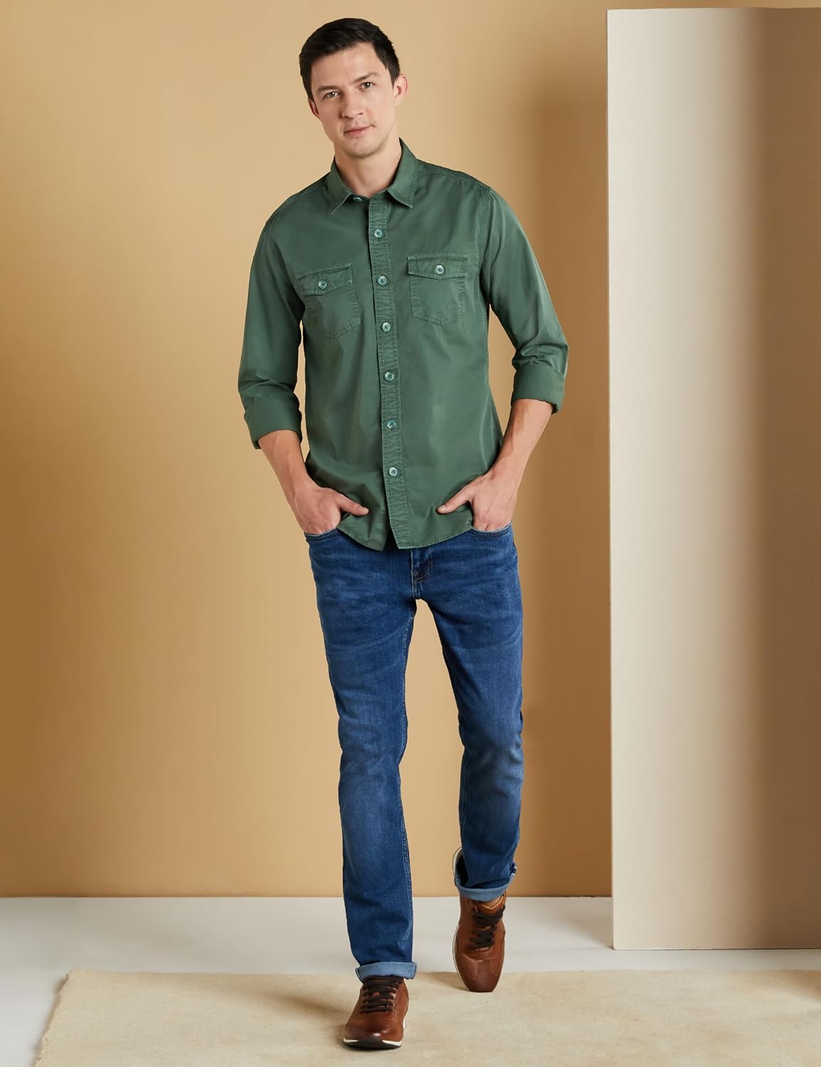 Symbol Premium Men Long Sleeve Casual Washed Cotton Twill Shirt (Regular Fit)