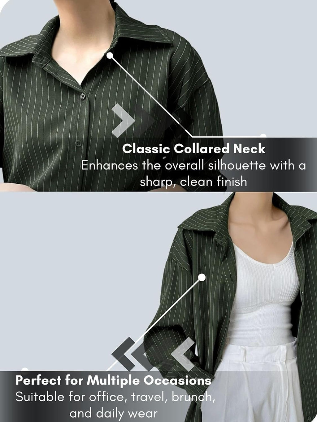 GRECIILOOKS Striped Shirt for Women | Korean Style Full Sleeve Oversized Button Down Shirts | Tops for Women | Shirt for Woman | Plus Size Top for Office & Casual Outfit