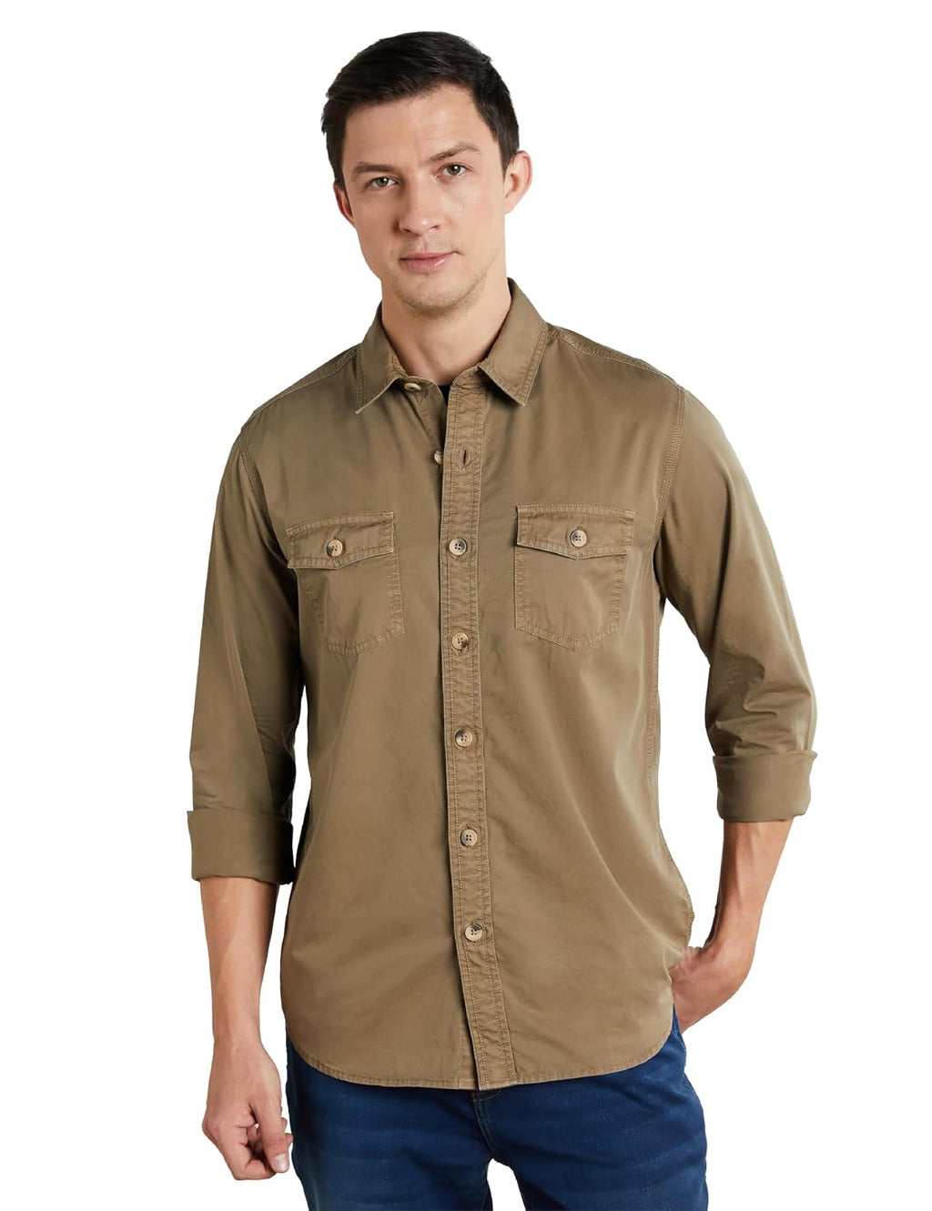 Symbol Premium Men Long Sleeve Casual Washed Cotton Twill Shirt (Regular Fit)