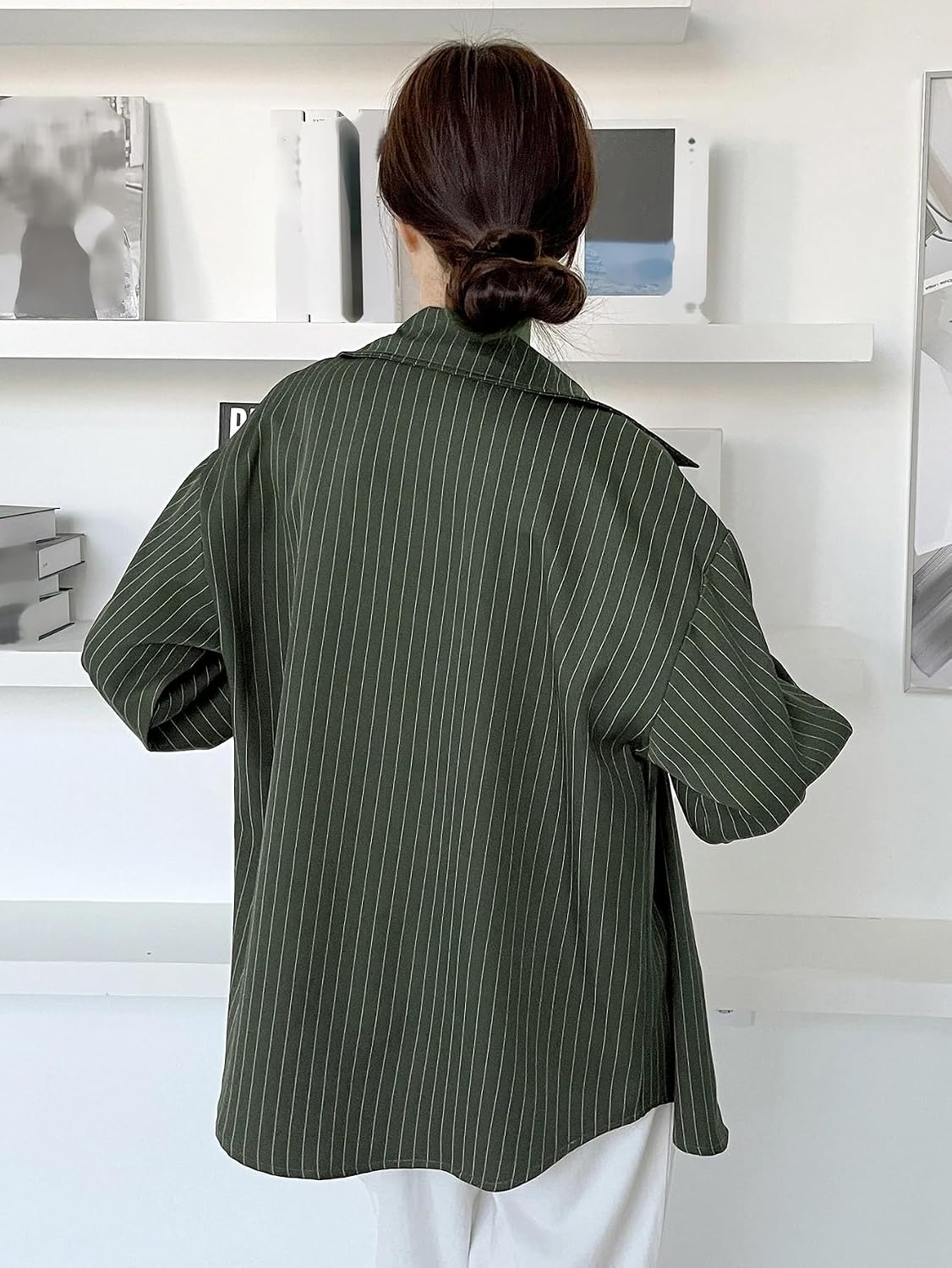 GRECIILOOKS Striped Shirt for Women | Korean Style Full Sleeve Oversized Button Down Shirts | Tops for Women | Shirt for Woman | Plus Size Top for Office & Casual Outfit