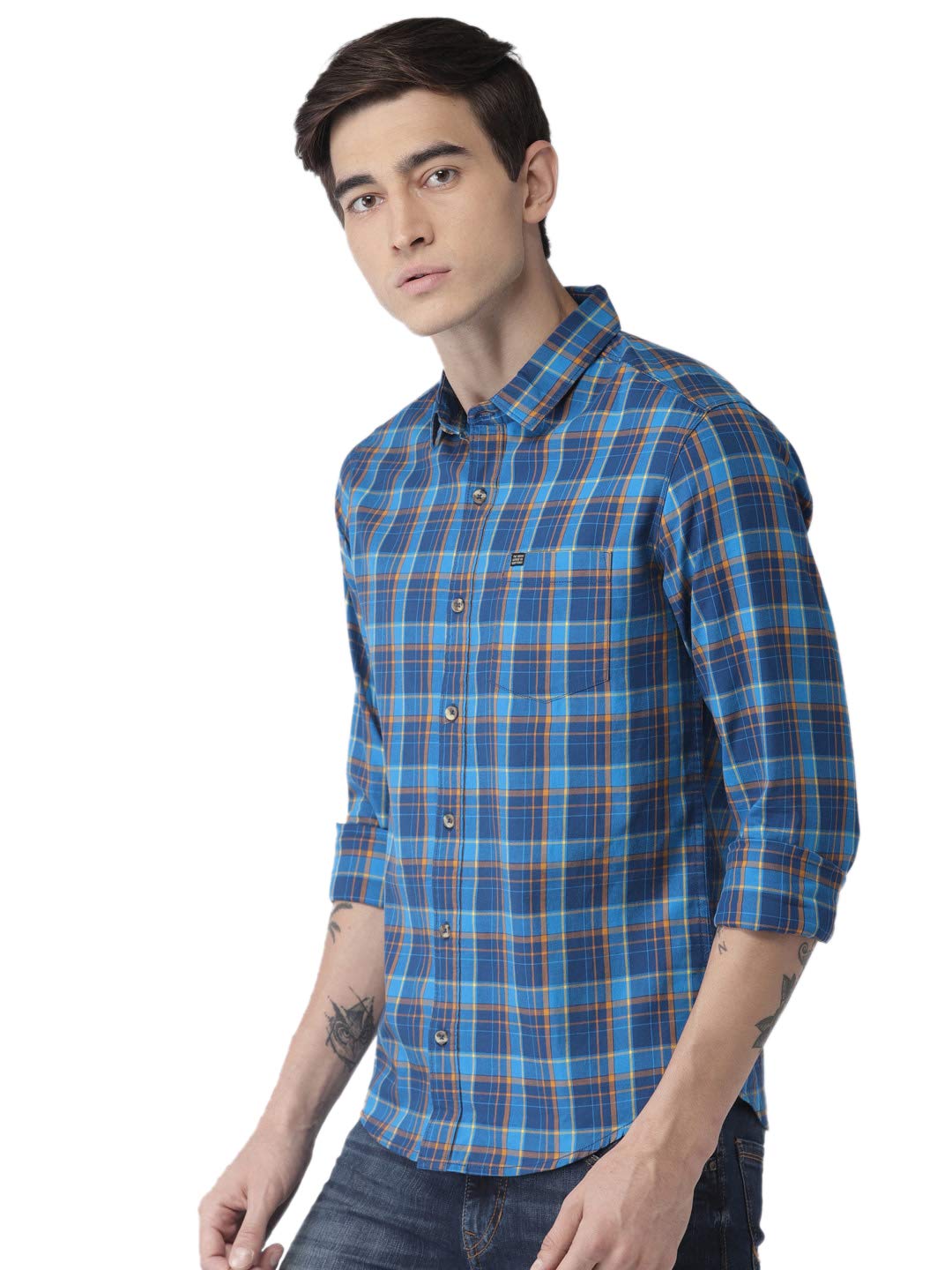 The Indian Garage Co Men Slim Fit Checkered Full Sleeves Spread Collar Casual Shirt