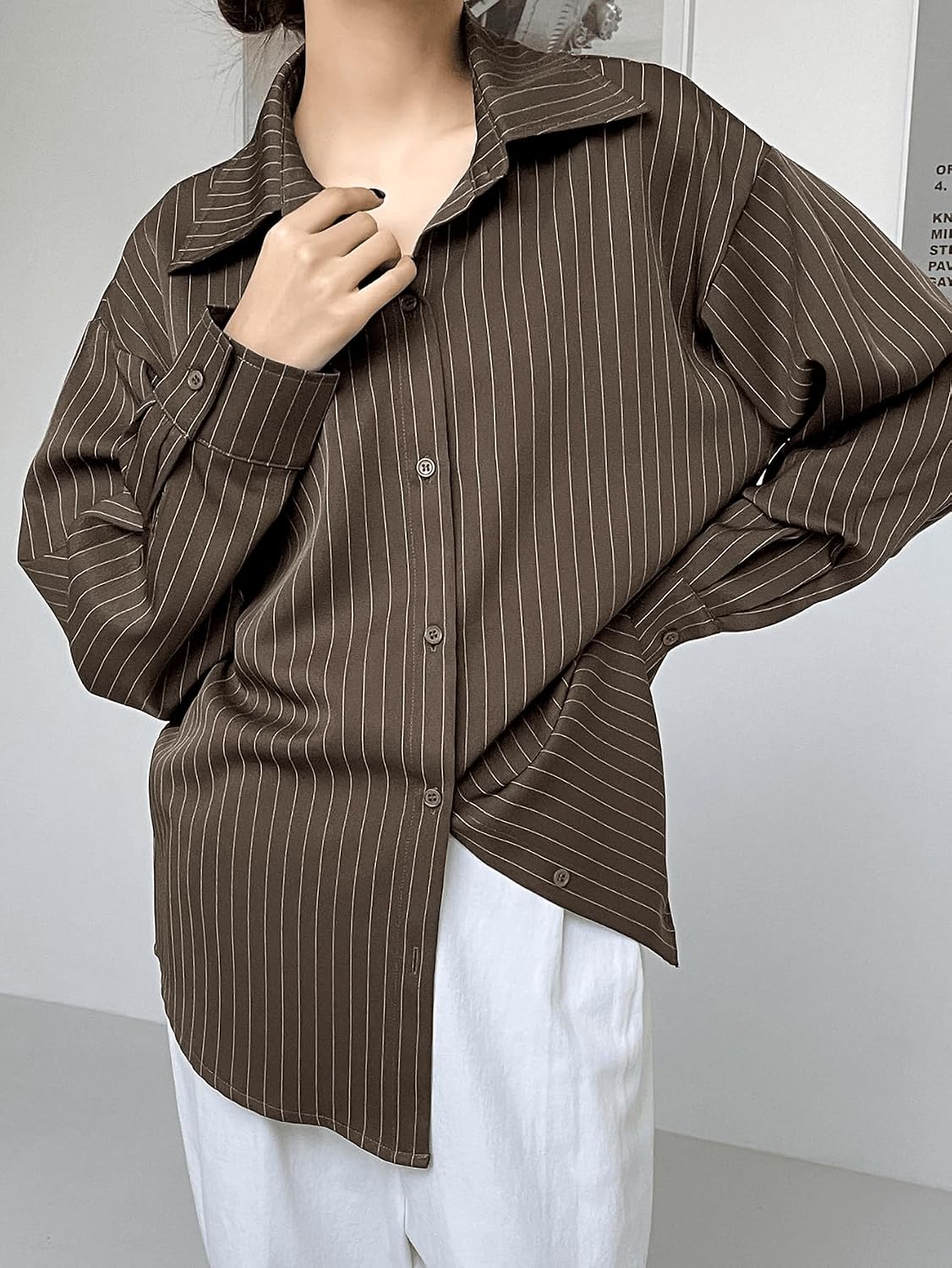 GRECIILOOKS Striped Shirt for Women | Korean Style Full Sleeve Oversized Button Down Shirts | Tops for Women | Shirt for Woman | Plus Size Top for Office & Casual Outfit