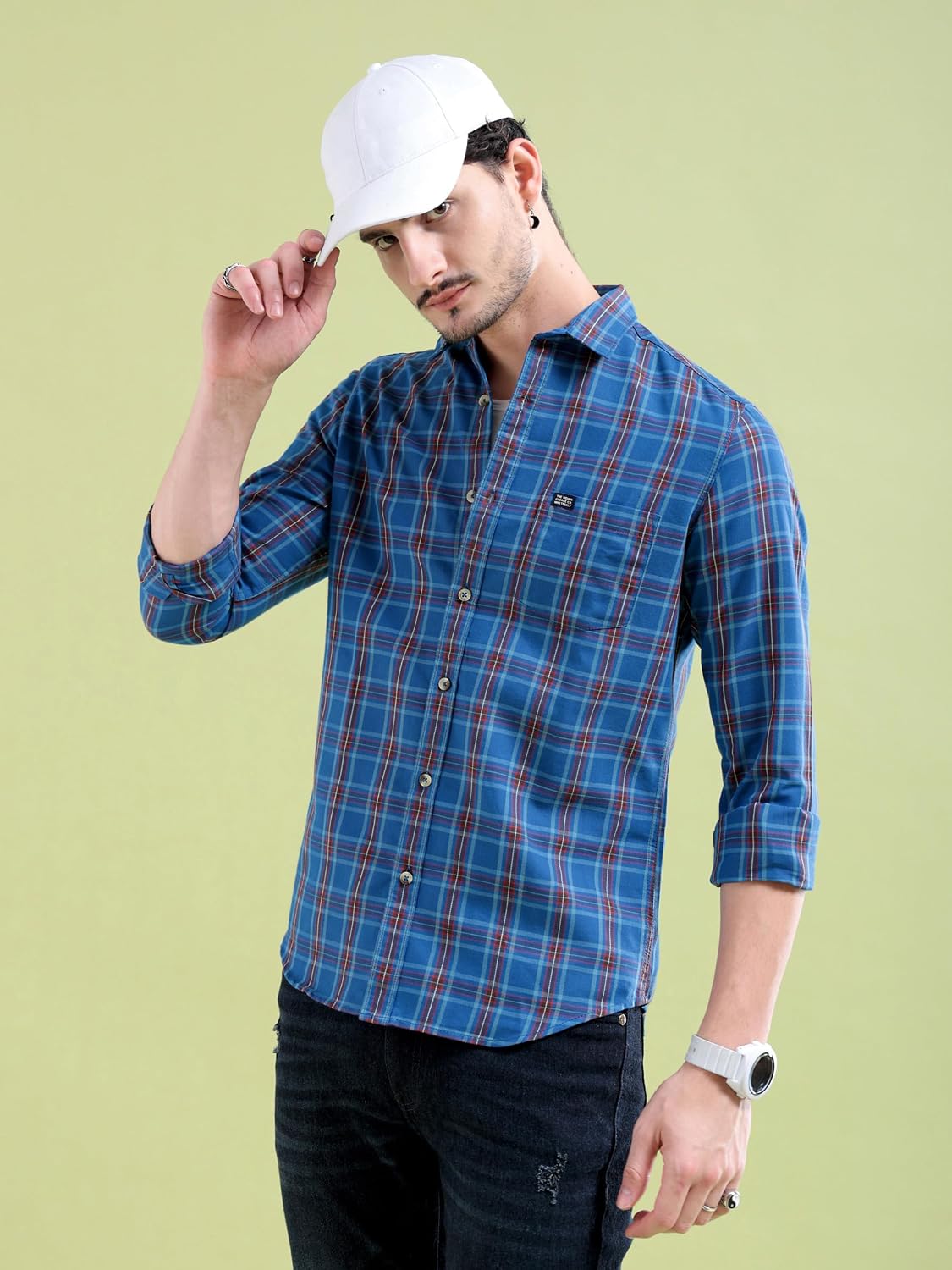 The Indian Garage Co Men Slim Fit Checkered Full Sleeves Spread Collar Casual Shirt