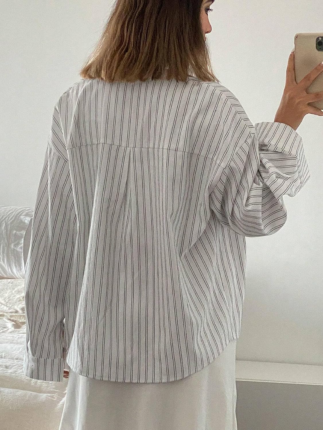 GRECIILOOKS Striped Shirt for Women | Korean Style Full Sleeve Oversized Button Down Shirts | Tops for Women | Shirt for Woman | Plus Size Top for Office & Casual Outfit
