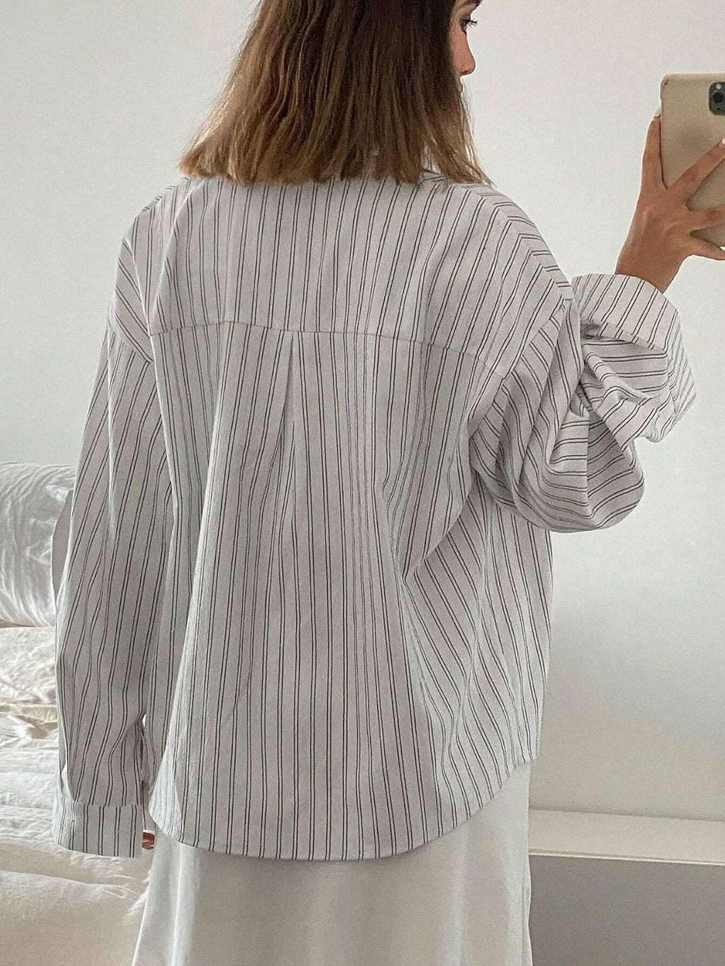 GRECIILOOKS Striped Shirt for Women | Korean Style Full Sleeve Oversized Button Down Shirts | Tops for Women | Shirt for Woman | Plus Size Top for Office & Casual Outfit