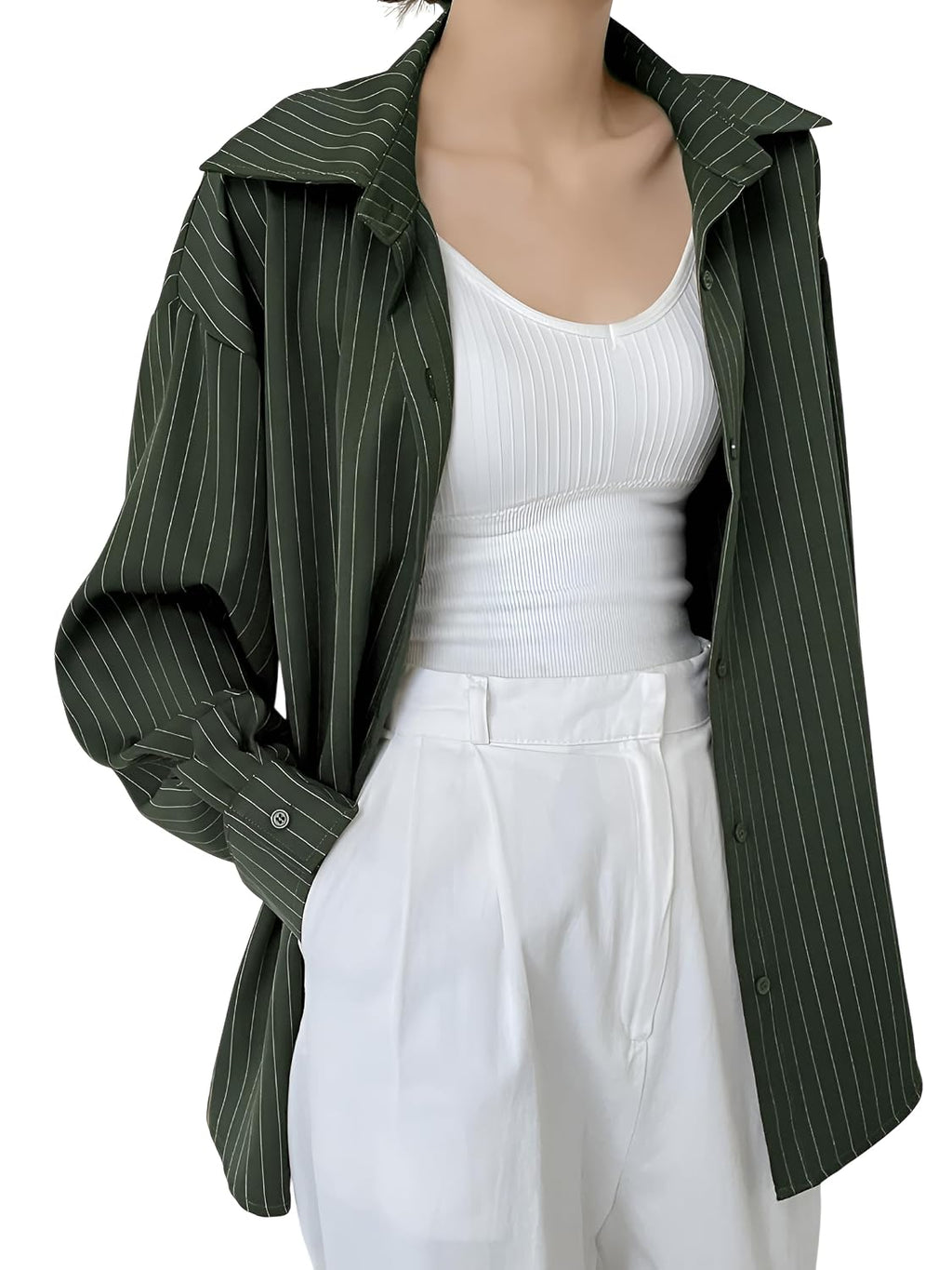 GRECIILOOKS Striped Shirt for Women | Korean Style Full Sleeve Oversized Button Down Shirts | Tops for Women | Shirt for Woman | Plus Size Top for Office & Casual Outfit